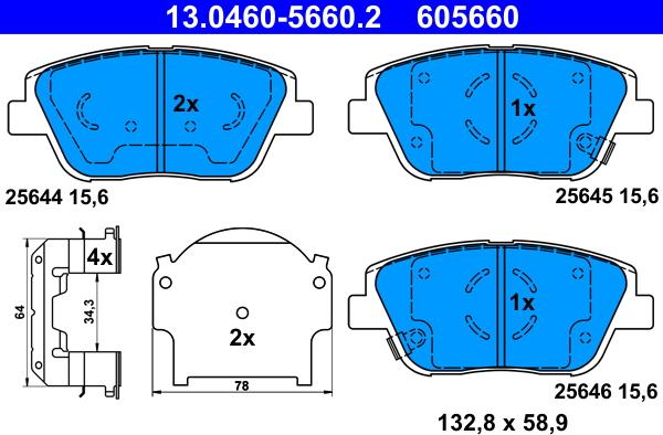 ATE 13.0460-5660.2 - Комплект спирачно феродо, дискови спирачки vvparts.bg