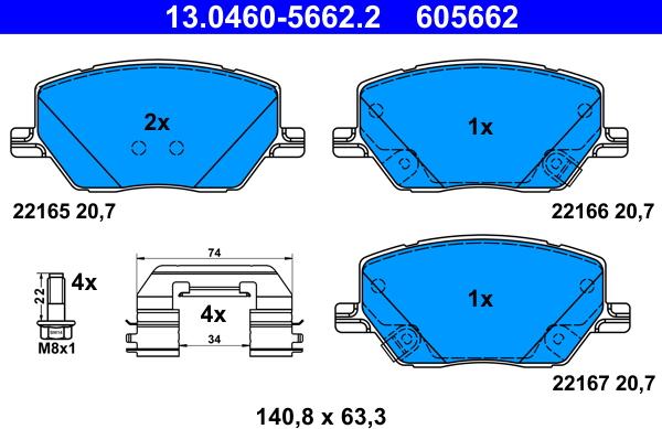 ATE 13.0460-5662.2 - Комплект спирачно феродо, дискови спирачки vvparts.bg