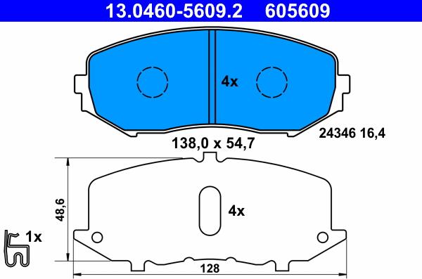 ATE 13.0460-5609.2 - Комплект спирачно феродо, дискови спирачки vvparts.bg