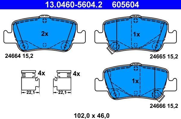 ATE 13.0460-5604.2 - Комплект спирачно феродо, дискови спирачки vvparts.bg