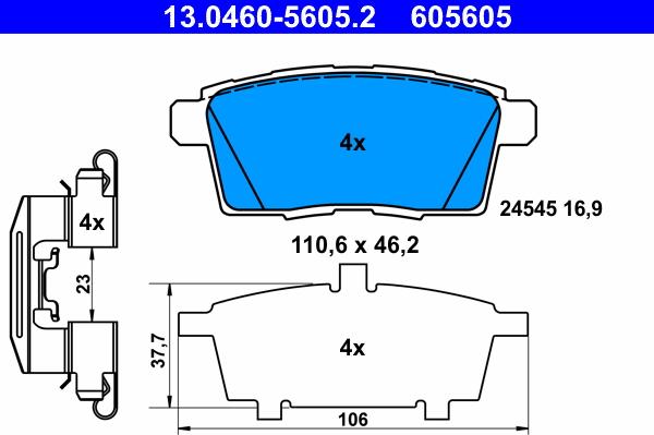 ATE 13.0460-5605.2 - Комплект спирачно феродо, дискови спирачки vvparts.bg