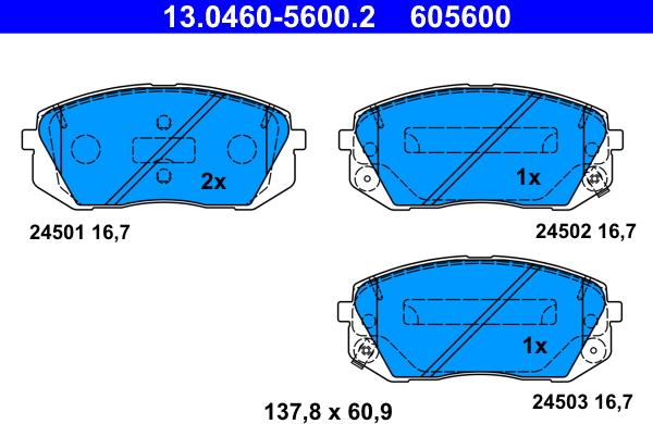 ATE 13.0460-5600.2 - Комплект спирачно феродо, дискови спирачки vvparts.bg