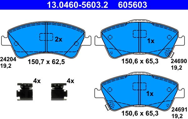 ATE 13.0460-5603.2 - Комплект спирачно феродо, дискови спирачки vvparts.bg