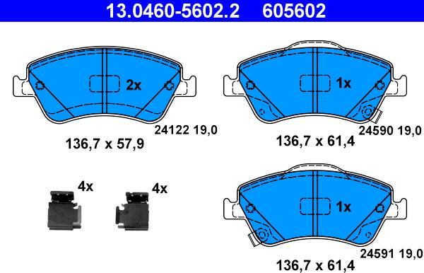 ATE 13.0460-5602.2 - Комплект спирачно феродо, дискови спирачки vvparts.bg
