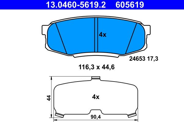 ATE 13.0460-5619.2 - Комплект спирачно феродо, дискови спирачки vvparts.bg