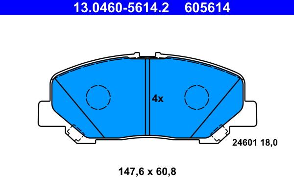 ATE 13.0460-5614.2 - Комплект спирачно феродо, дискови спирачки vvparts.bg