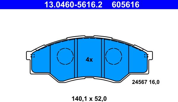 ATE 13.0460-5616.2 - Комплект спирачно феродо, дискови спирачки vvparts.bg