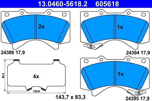 ATE 13.0460-5618.2 - Комплект спирачно феродо, дискови спирачки vvparts.bg