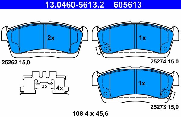 ATE 13.0460-5613.2 - Комплект спирачно феродо, дискови спирачки vvparts.bg