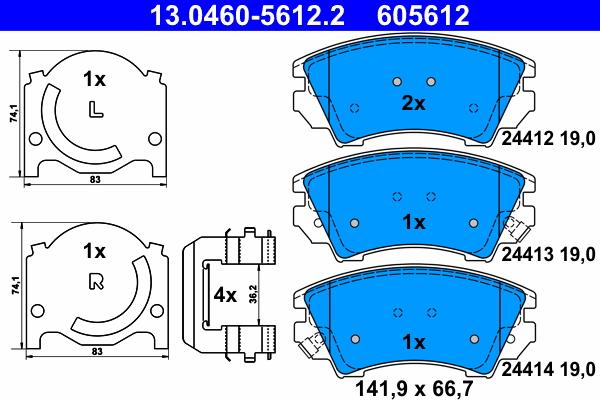 ATE 13.0460-5612.2 - Комплект спирачно феродо, дискови спирачки vvparts.bg