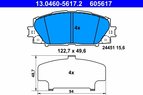 ATE 13.0460-5617.2 - Комплект спирачно феродо, дискови спирачки vvparts.bg