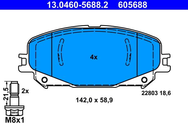 ATE 13.0460-5688.2 - Комплект спирачно феродо, дискови спирачки vvparts.bg