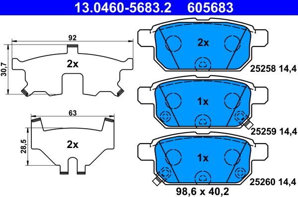 ATE 13.0460-5683.2 - Комплект спирачно феродо, дискови спирачки vvparts.bg