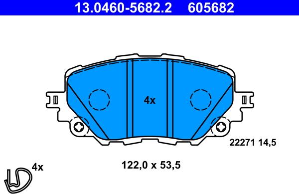 ATE 13.0460-5682.2 - Комплект спирачно феродо, дискови спирачки vvparts.bg