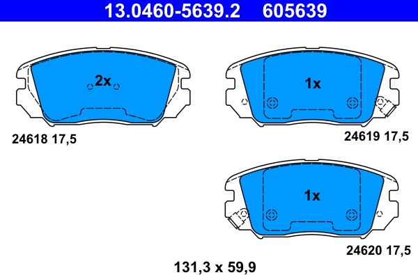 ATE 13.0460-5639.2 - Комплект спирачно феродо, дискови спирачки vvparts.bg