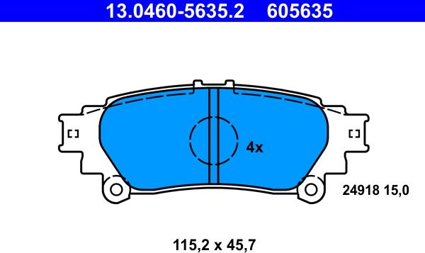 ATE 13.0460-5635.2 - Комплект спирачно феродо, дискови спирачки vvparts.bg