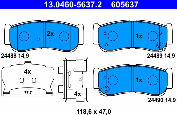 ATE 13.0460-5637.2 - Комплект спирачно феродо, дискови спирачки vvparts.bg