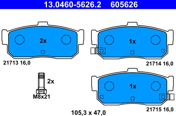 ATE 13.0460-5626.2 - Комплект спирачно феродо, дискови спирачки vvparts.bg