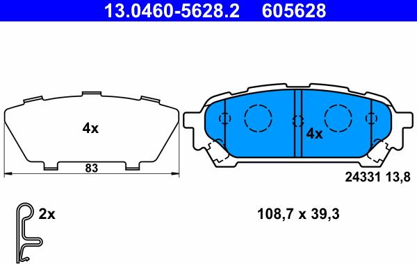 ATE 13.0460-5628.2 - Комплект спирачно феродо, дискови спирачки vvparts.bg