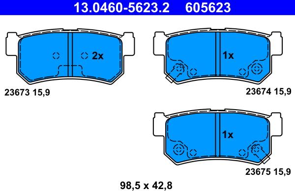 ATE 13.0460-5623.2 - Комплект спирачно феродо, дискови спирачки vvparts.bg