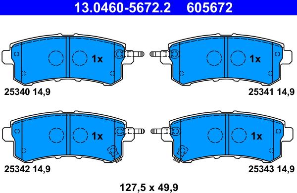 ATE 13.0460-5672.2 - Комплект спирачно феродо, дискови спирачки vvparts.bg