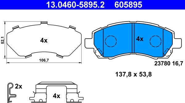 ATE 13.0460-5895.2 - Комплект спирачно феродо, дискови спирачки vvparts.bg