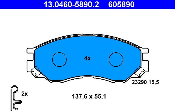 ATE 13.0460-5890.2 - Комплект спирачно феродо, дискови спирачки vvparts.bg