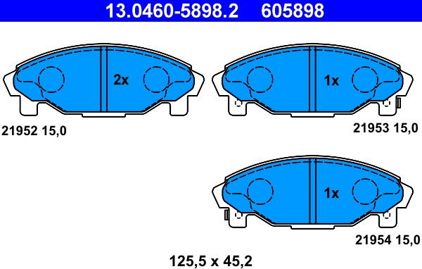 ATE 13.0460-5898.2 - Комплект спирачно феродо, дискови спирачки vvparts.bg