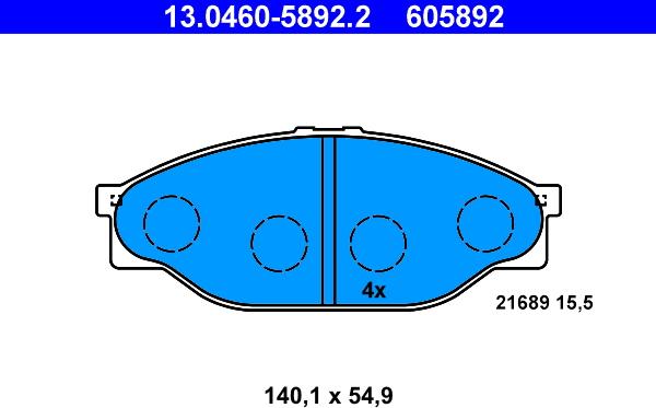 ATE 13.0460-5892.2 - Комплект спирачно феродо, дискови спирачки vvparts.bg