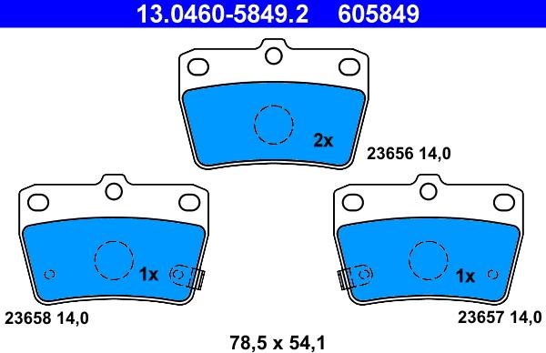 ATE 13.0460-5849.2 - Комплект спирачно феродо, дискови спирачки vvparts.bg