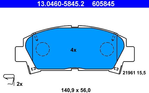 ATE 13.0460-5845.2 - Комплект спирачно феродо, дискови спирачки vvparts.bg