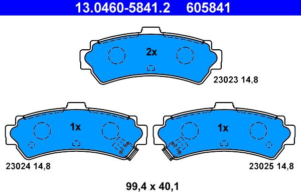 ATE 13.0460-5841.2 - Комплект спирачно феродо, дискови спирачки vvparts.bg