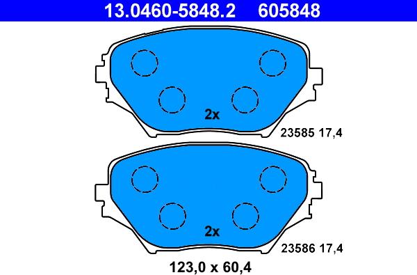 ATE 13.0460-5848.2 - Комплект спирачно феродо, дискови спирачки vvparts.bg