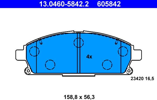 ATE 13.0460-5842.2 - Комплект спирачно феродо, дискови спирачки vvparts.bg