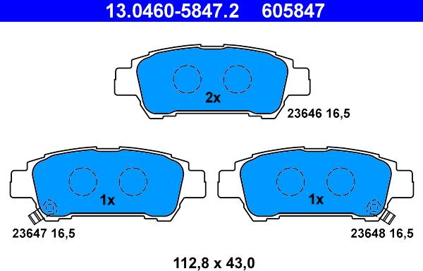 ATE 13.0460-5847.2 - Комплект спирачно феродо, дискови спирачки vvparts.bg