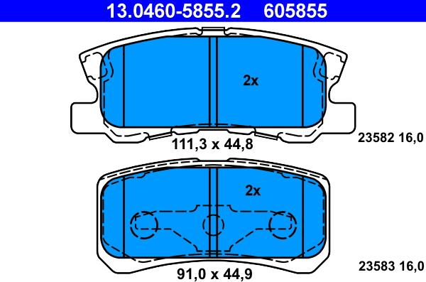 ATE 13.0460-5855.2 - Комплект спирачно феродо, дискови спирачки vvparts.bg