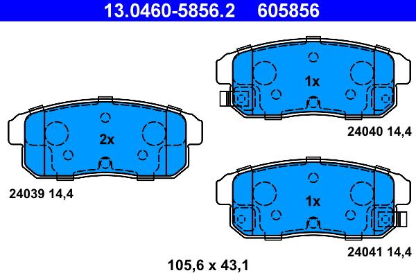 ATE 13.0460-5856.2 - Комплект спирачно феродо, дискови спирачки vvparts.bg