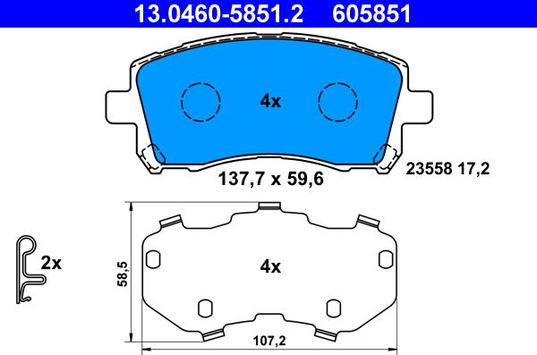 ATE 13.0460-5851.2 - Комплект спирачно феродо, дискови спирачки vvparts.bg