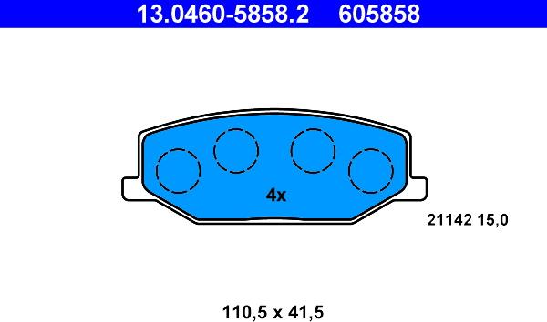 ATE 13.0460-5858.2 - Комплект спирачно феродо, дискови спирачки vvparts.bg