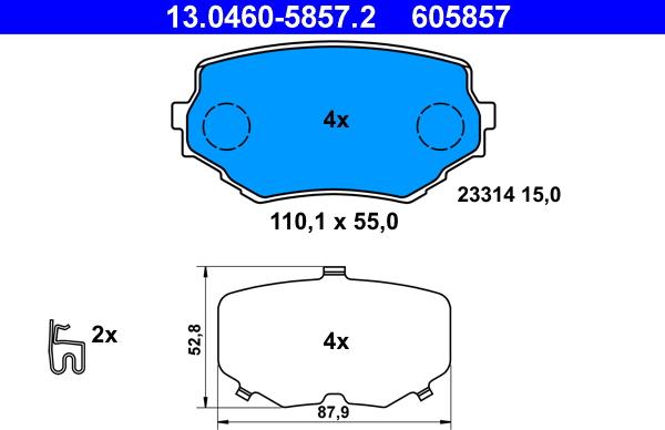 ATE 13.0460-5857.2 - Комплект спирачно феродо, дискови спирачки vvparts.bg