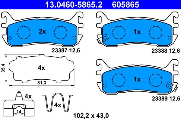 ATE 13.0460-5865.2 - Комплект спирачно феродо, дискови спирачки vvparts.bg