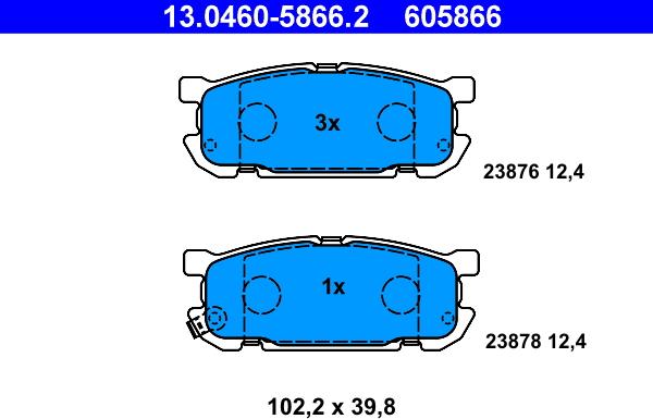 ATE 13.0460-5866.2 - Комплект спирачно феродо, дискови спирачки vvparts.bg