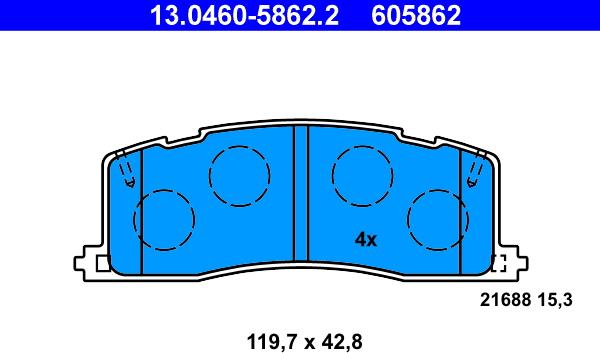 ATE 13.0460-5862.2 - Комплект спирачно феродо, дискови спирачки vvparts.bg