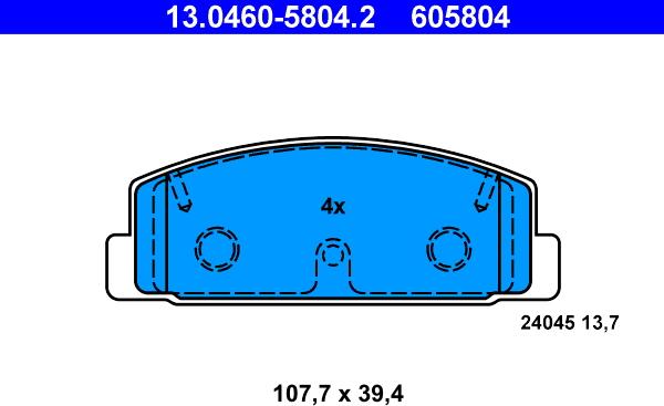 ATE 13.0460-5804.2 - Комплект спирачно феродо, дискови спирачки vvparts.bg