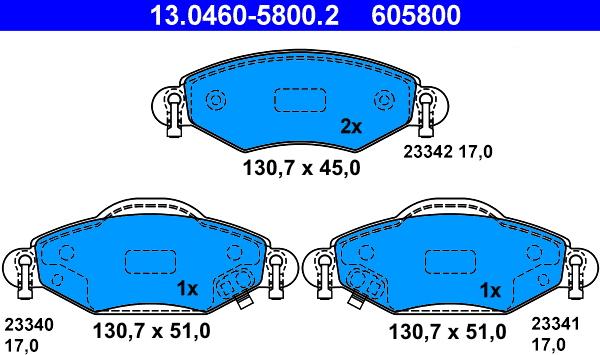 ATE 13.0460-5800.2 - Комплект спирачно феродо, дискови спирачки vvparts.bg