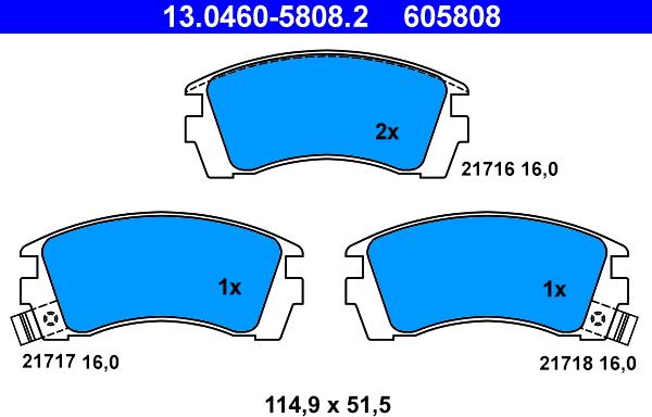 ATE 13.0460-5808.2 - Комплект спирачно феродо, дискови спирачки vvparts.bg