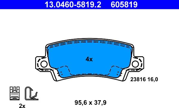 ATE 13.0460-5819.2 - Комплект спирачно феродо, дискови спирачки vvparts.bg