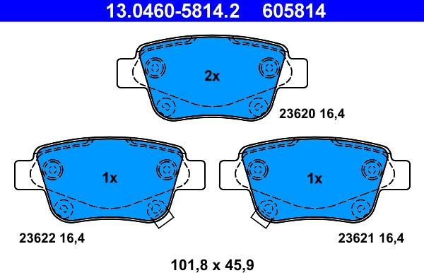 ATE 13.0460-5814.2 - Комплект спирачно феродо, дискови спирачки vvparts.bg