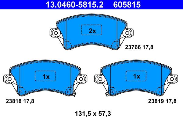 ATE 13.0460-5815.2 - Комплект спирачно феродо, дискови спирачки vvparts.bg