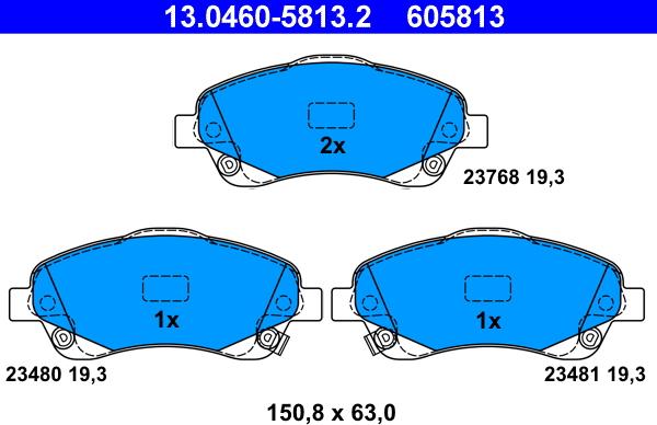 ATE 13.0460-5813.2 - Комплект спирачно феродо, дискови спирачки vvparts.bg